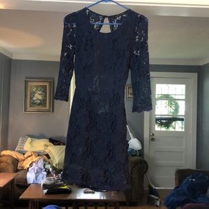 Backless lace navy dress mini